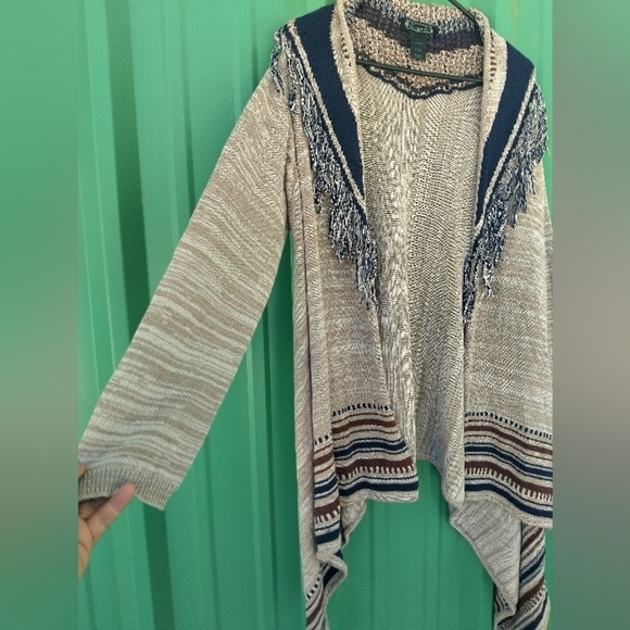 Women's Open Cardigan Sweater with Fringe Size Large Bohemian Boho Southwestern - Picture 2 of 4